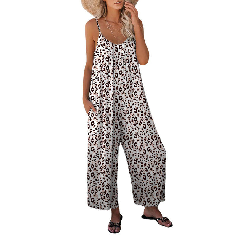 WW | Leopard-Print-Tasche Lockerer Träger Einteiler Overall