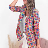 Damen Stilvoller Karoblazer mit doppelt geknöpften Taschen WW
