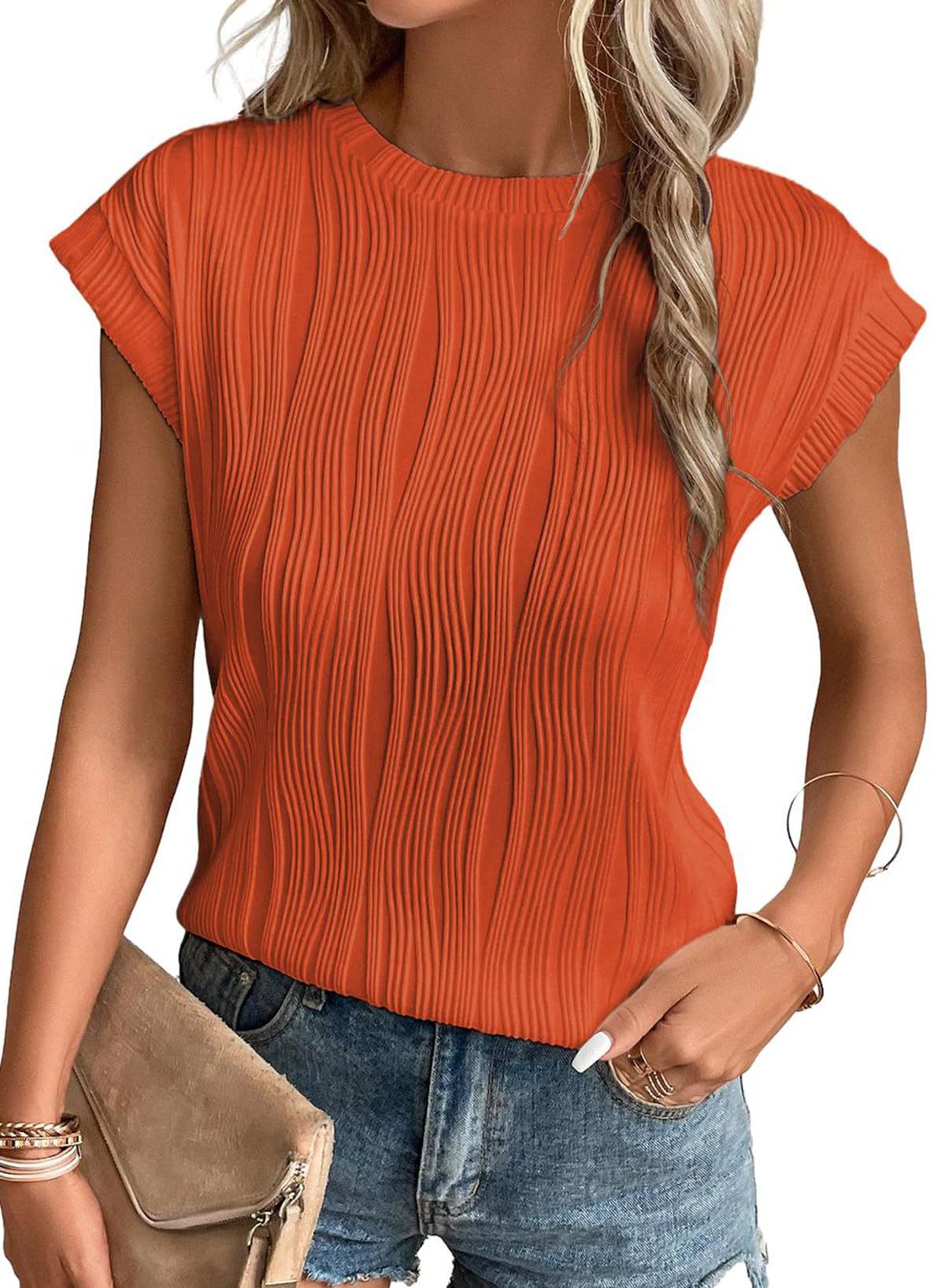 WW | Einfarbiges Rundhalsausschnitt Loose Kurzarm T-Shirt Top