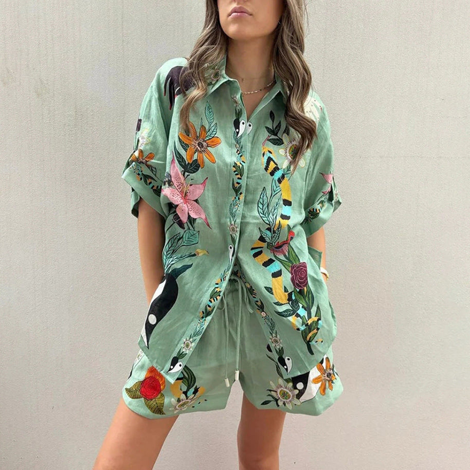 WW | Sommer Druck Shirt Shorts Locker Casual Zweiteiliges Set