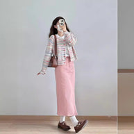 Damen Strickjacke mit buntem Muster und zarten Knöpfen WW