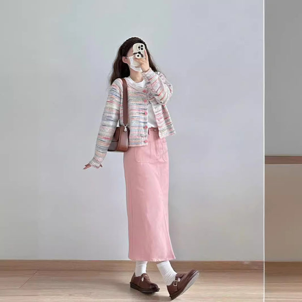 Damen Strickjacke mit buntem Muster und zarten Knöpfen WW