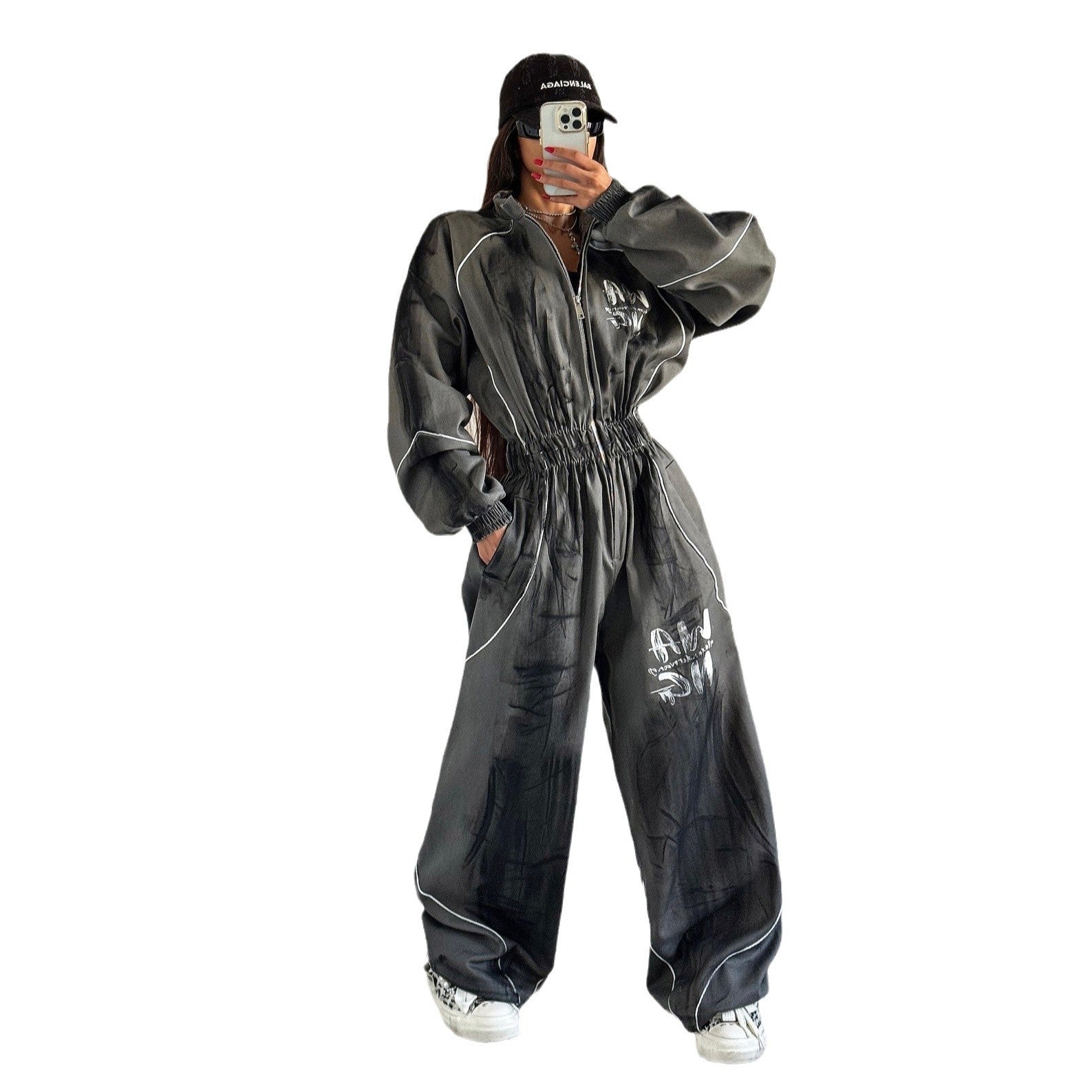 Damen Sportlicher Jumpsuit mit weiten Beinen und elastischem Bund WW