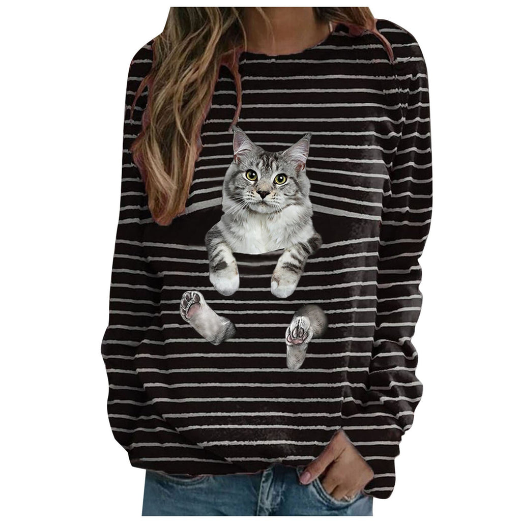 WW | Verspielt Katzen Druck Gestreiftes Damen T-Shirt