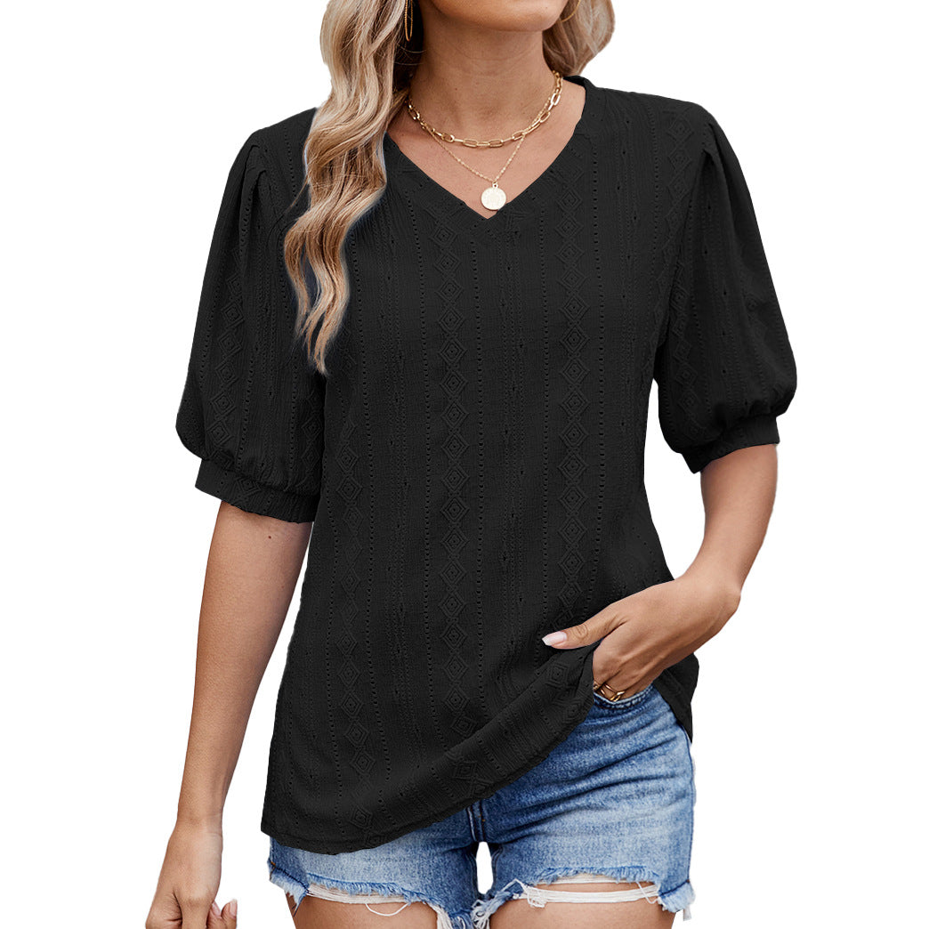 Damen Bluse mit eleganten Puffärmeln und feinem Lochmuster WW