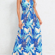 Damen Maxikleid mit zartem V-Ausschnitt und buntem Pflanzenmuster WW