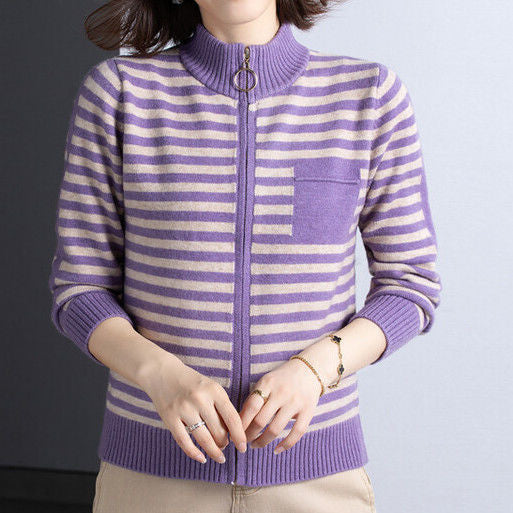 Damen Strickjacke mit Stehkragen und Reißverschluss WW