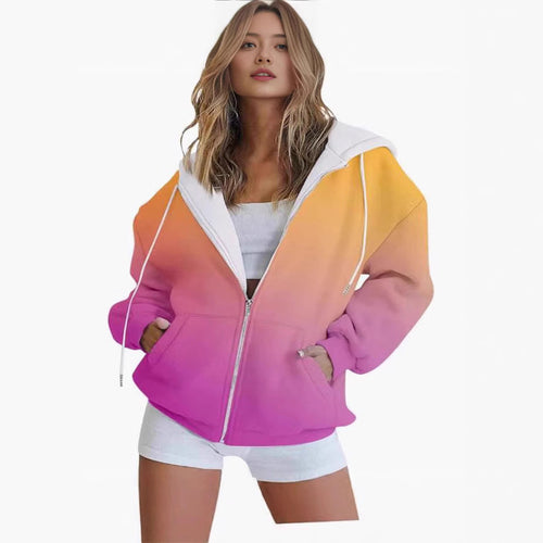 Damen oversized Kapuzenjacke mit Farbverlauf und praktischen Taschen W&W Mode
