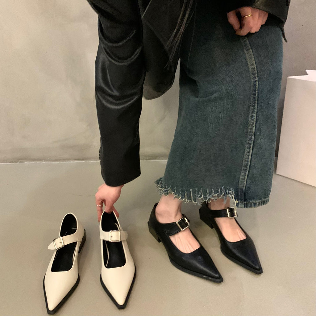 Damen spitze Riemchen Ballerinas aus hochwertigem Leder WW