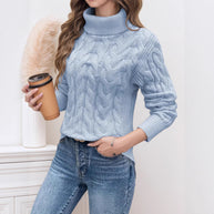 Damen Rollkragenpullover mit strukturiertem Zopfmuster WW