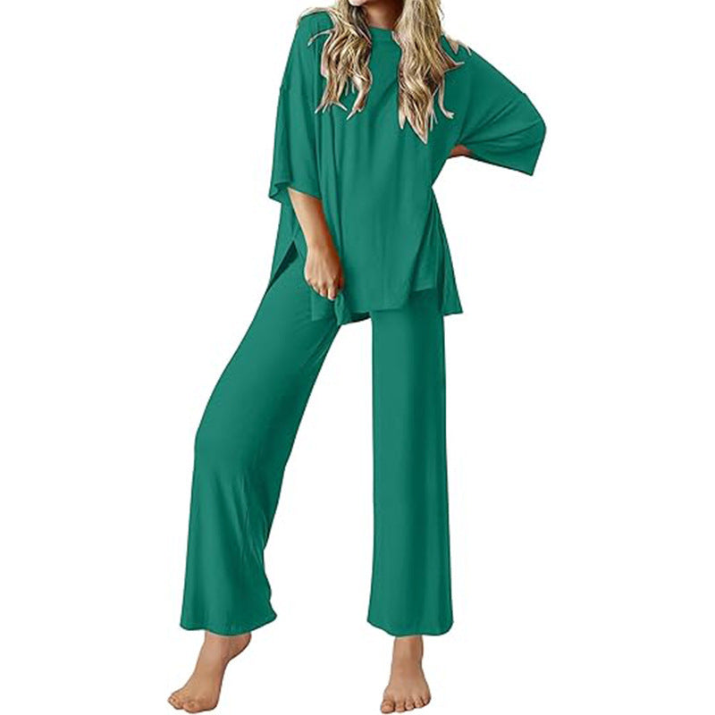 Damen Bequemer Schlafanzug mit Weitem Schnitt und Kurzarm WW