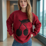 Damen Pullover mit verspieltem Kirschmotiv und weichem Strick WW