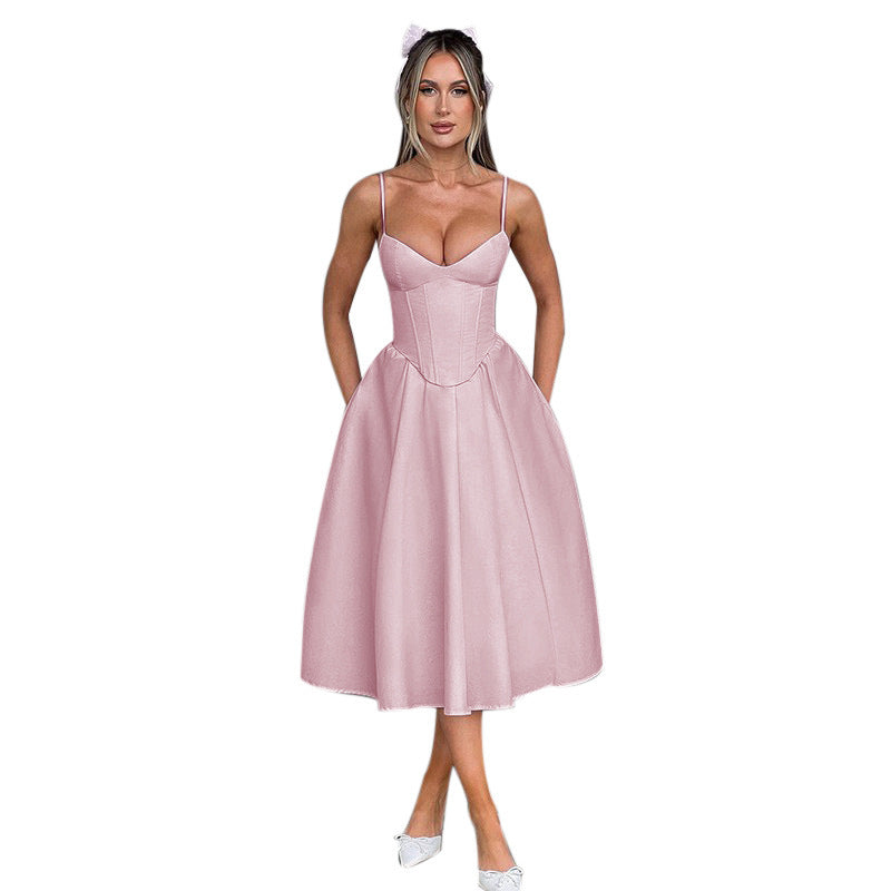 Damen Midi Kleid mit figurbetonter Corsage und schwingendem Rock W&W