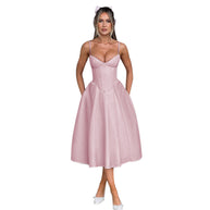 Damen Midi Kleid mit figurbetonter Corsage und schwingendem Rock W&W