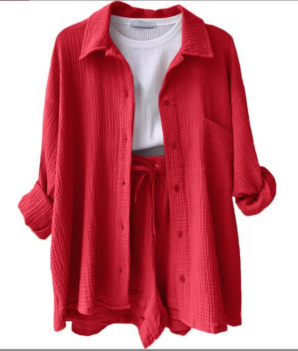 Damen lässiges Sommer-Outfit mit moderner Knopfleiste und elastischem Bund WW