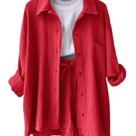 Damen lässiges Sommer-Outfit mit moderner Knopfleiste und elastischem Bund WW