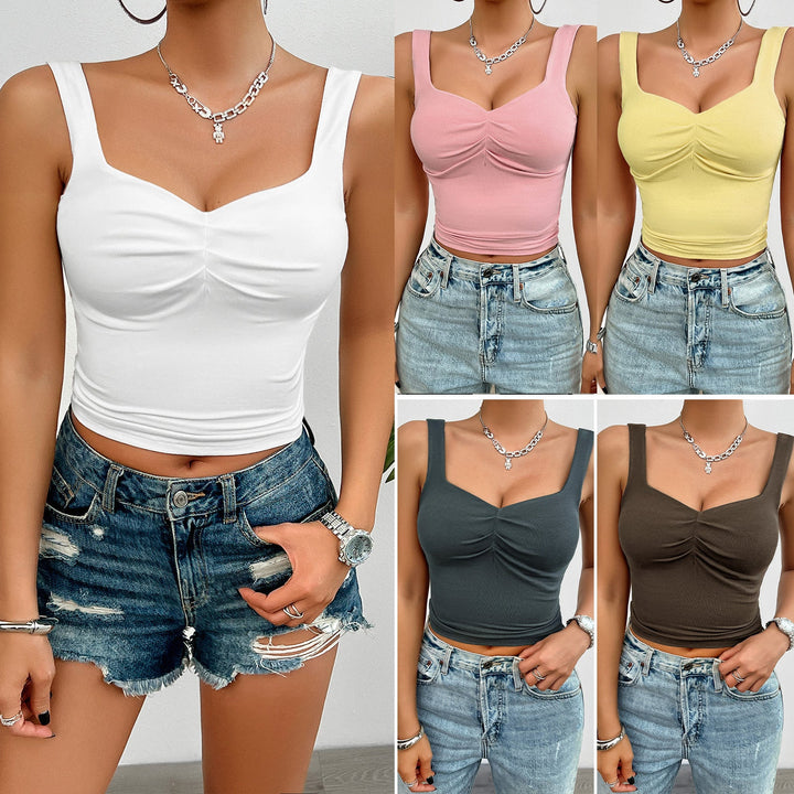 Damen Cropped Top mit Raffung und breiten Trägern W&W Mode