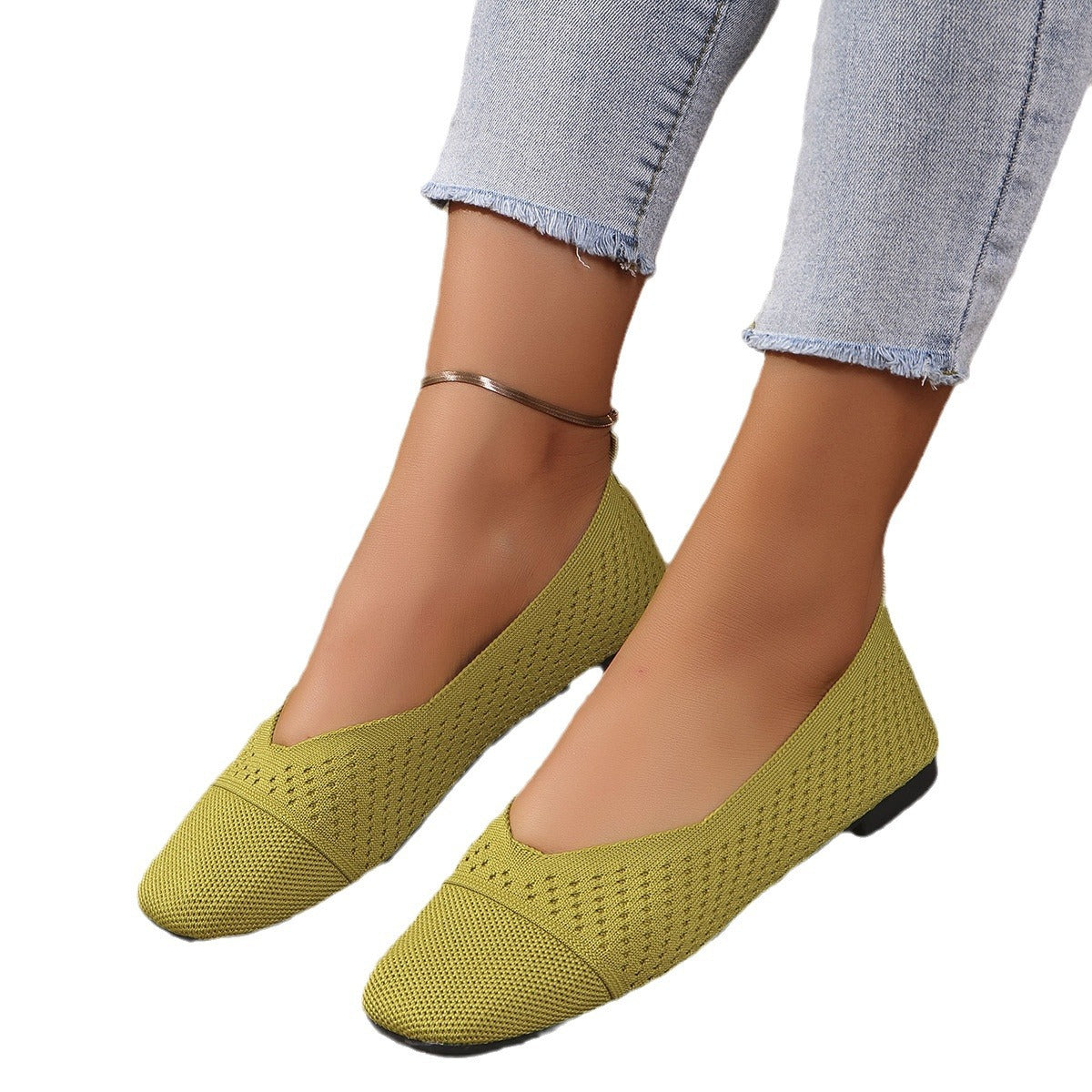 Damen atmungsaktive Ballerinas mit elegantem Lochmuster und rutschfester Sohle WW