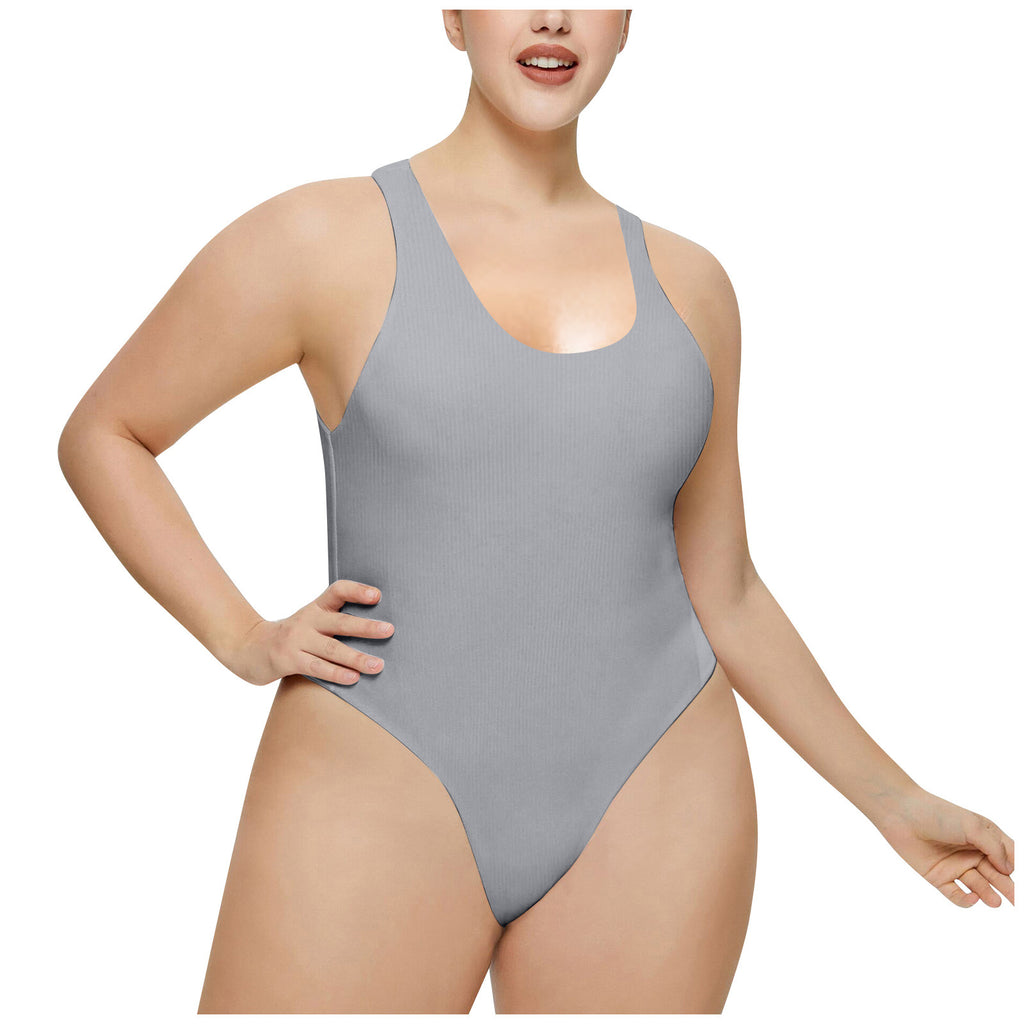 Damen Hochgeschnittenes Rib-Badeanzug WW