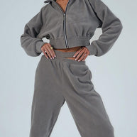 Damen Sportfreizeitanzug mit Cropped Jacke und elastischem Bund WW
