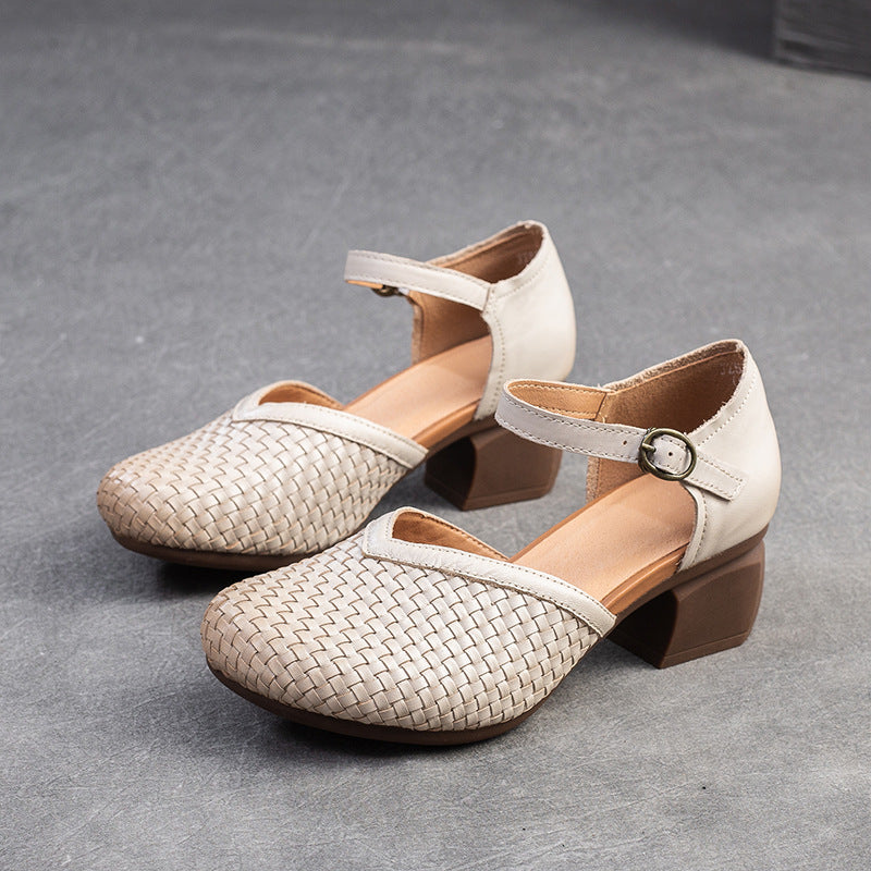 Damen geflochtene Riemchen-Pumps mit komfortablem Blockabsatz und anatomischer Sohle WW