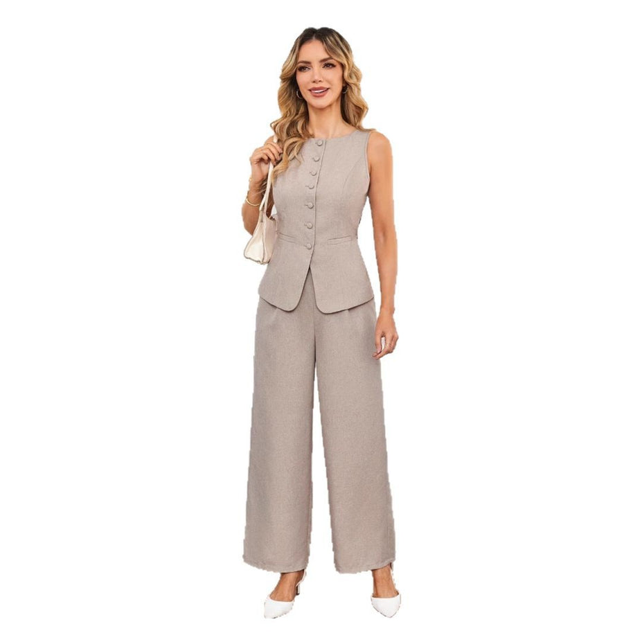 Damen Elegantes Hosenanzug-Set mit Taschen und Knopfdetaillierung W&W