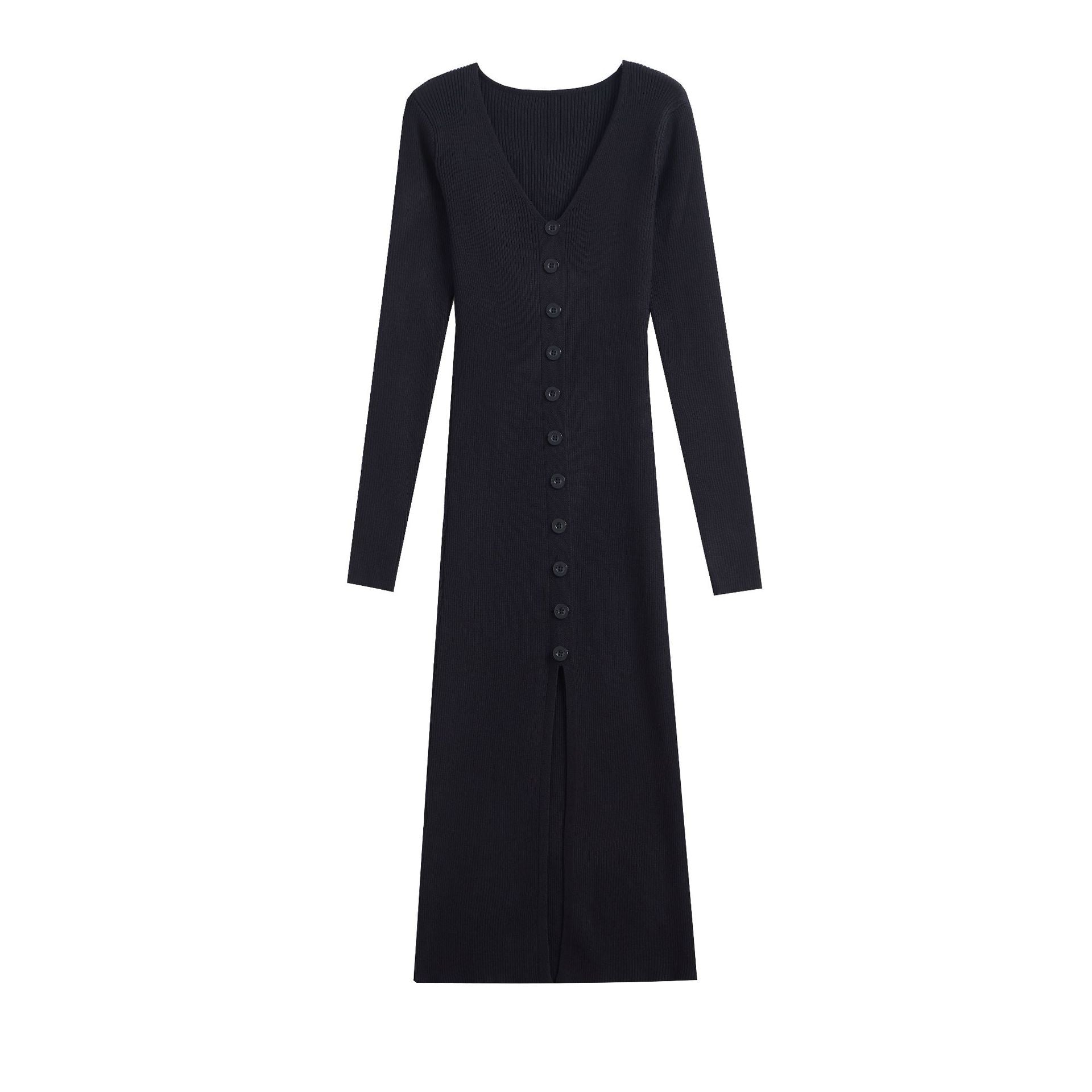 Damen Strickkleid mit fein strukturierter Rippoptik und eleganten Knopfdetails WW