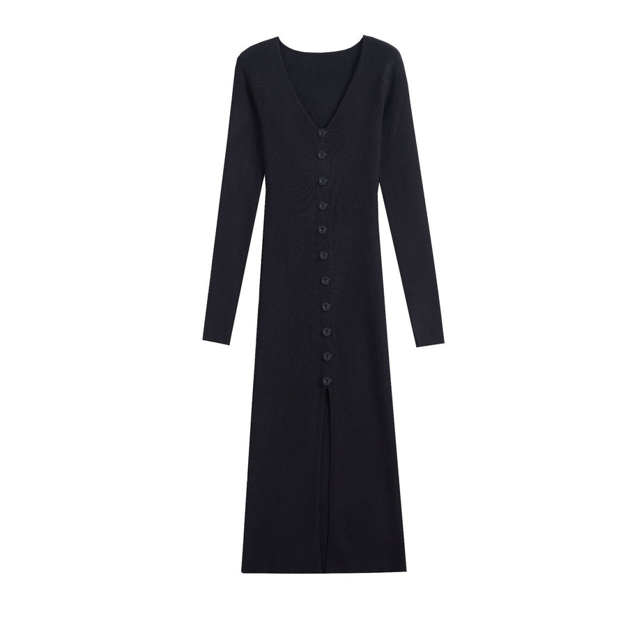 Damen Strickkleid mit fein strukturierter Rippoptik und eleganten Knopfdetails WW