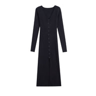 Damen Strickkleid mit fein strukturierter Rippoptik und eleganten Knopfdetails WW