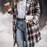 WW | Lässiger Wollmantel mit Revers-Taschen und Karomuster für Damen | Stilvoll und Bequem