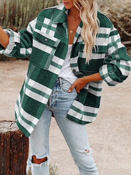 Damen Karierte Flanelljacke im Lagenlook WW