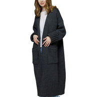 Damen bequemer langer Strickcardigan mit Taschen und breiten Ärmeln WW