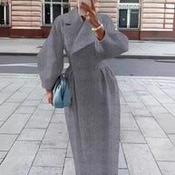 Damen Maximaler Oversized Mantel mit Schulterschultern und Doppelreihe WW
