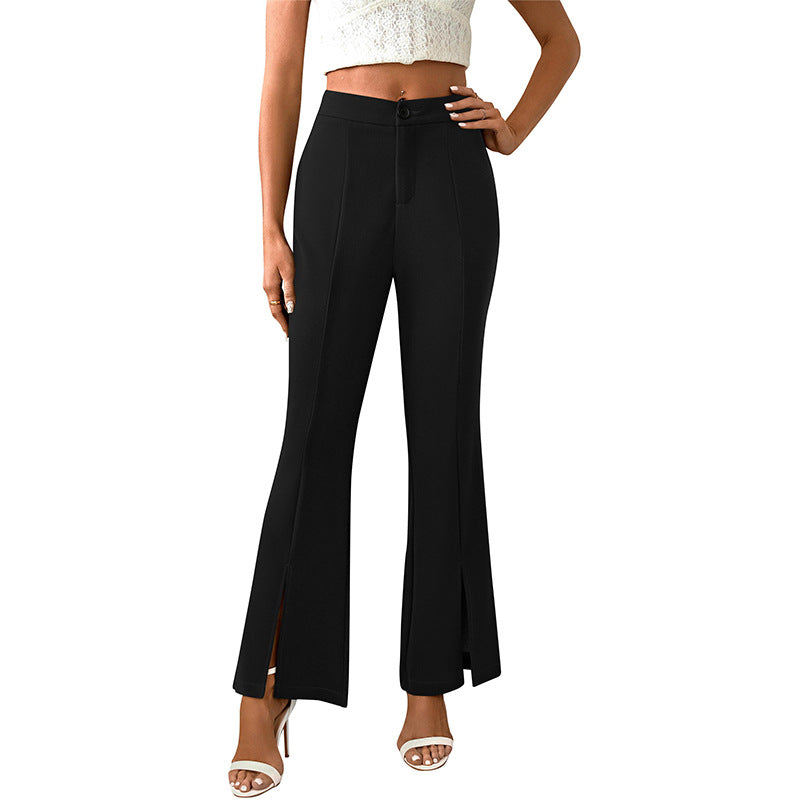 Damen elegante Flared-Hose mit seitlichen Schlitzen und hohem Bund WW