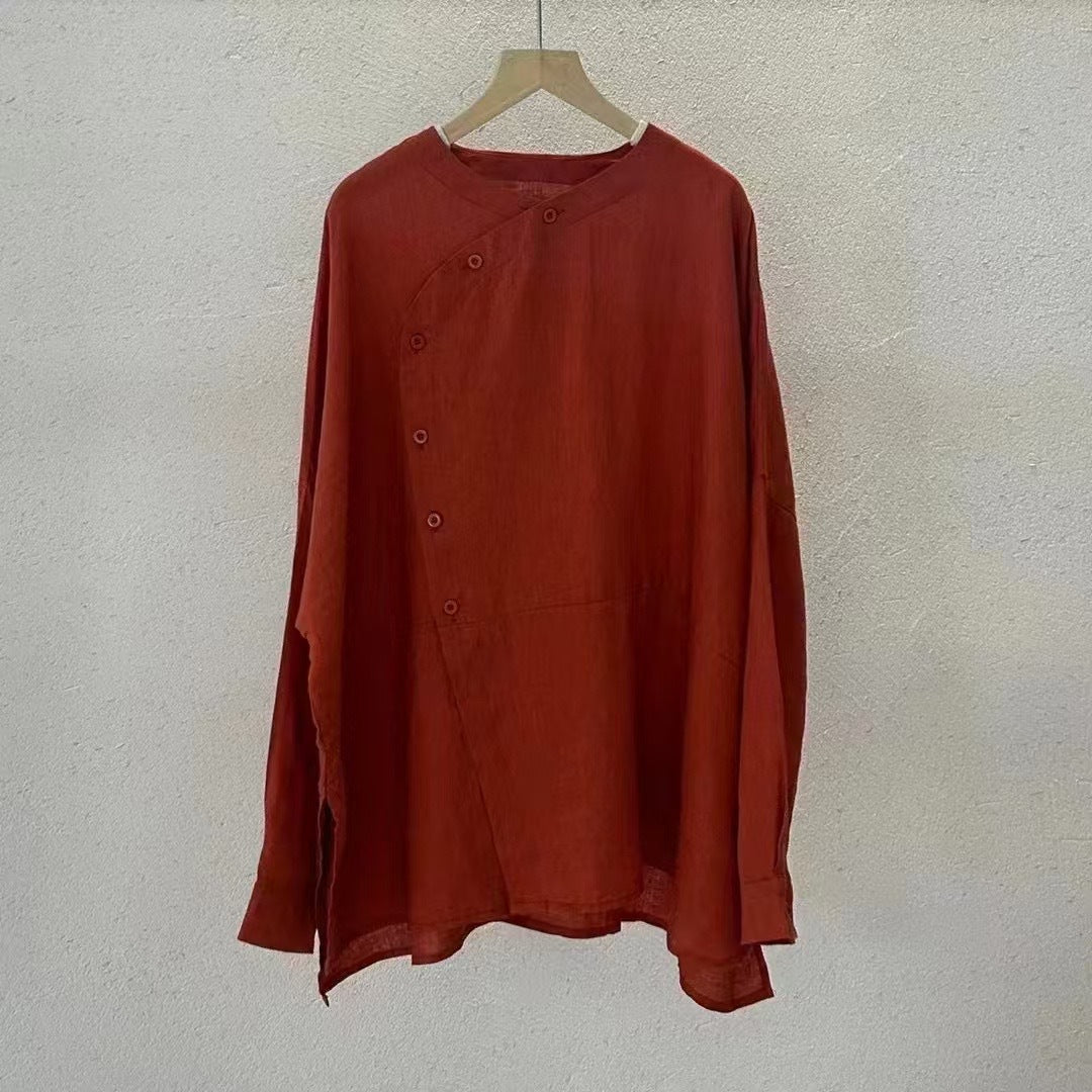 Damen Relaxed Fit Leinen Button-Up Top W&W Mode