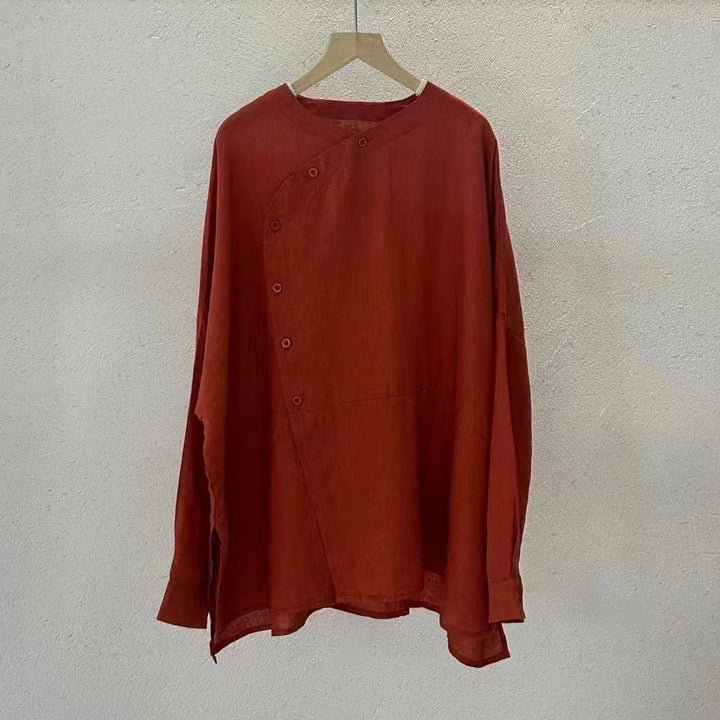 Damen Relaxed Fit Leinen Button-Up Top W&W Mode