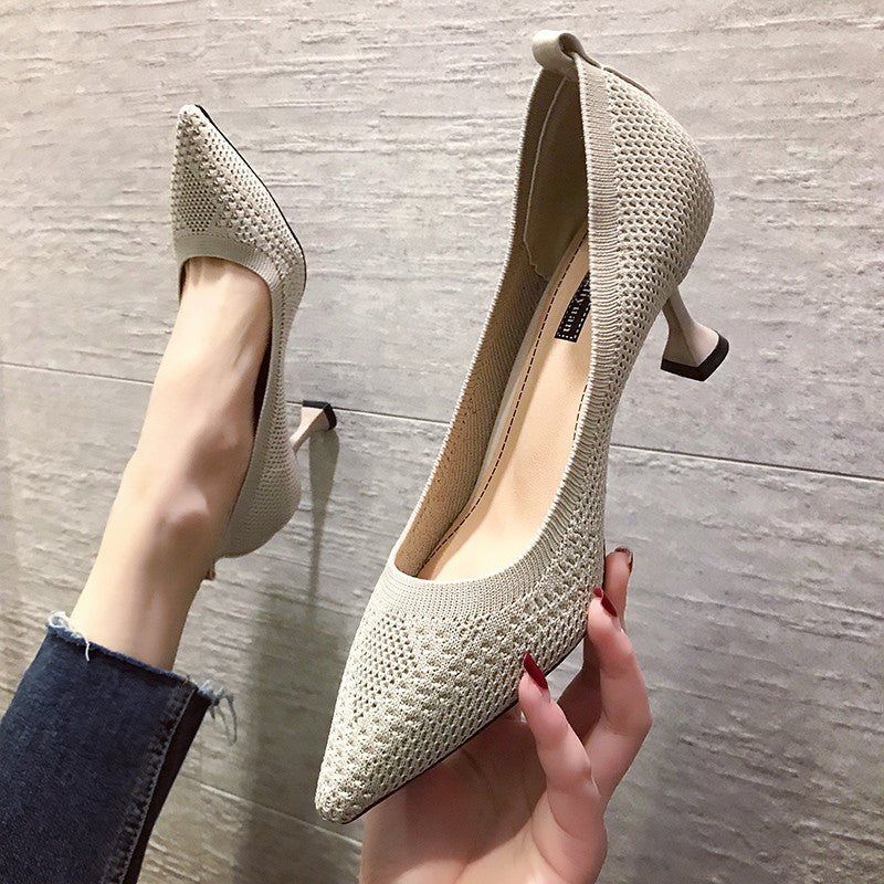 Damen elegante Pumps mit innovativem Strickdesign und hohem Absatz W&W
