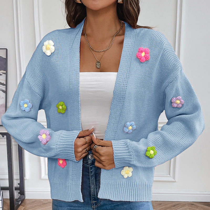 WW | Handgehäkelter floral gestrickter Cardigan