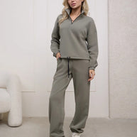 Damen Sportliches Loungewear-Set mit halbem Reißverschluss und elastischem Bund WW