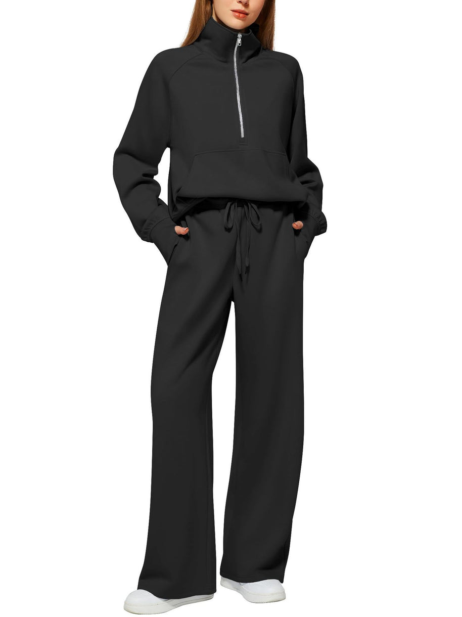 Damen Sportliches Zweiteiler Ensemble mit hochgeschlossenem Oberteil und weit geschnittenen Hosen WW