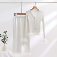 Damen Strickensemble mit feinem Fellbesatz WW