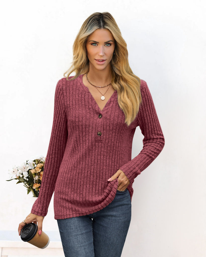 Damen gestreifter Longpullover mit Knopfleiste WW