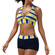 Damen Sportliches Bikini-Set mit auffälliger Streifenmusterung und bequemen Shorts WW