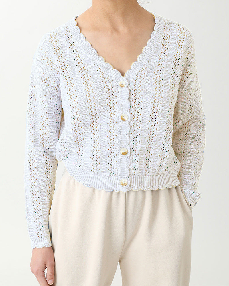 Damen Strickcardigan mit femininer Rüsche und Knopfdetails WW