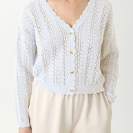 Damen Strickcardigan mit femininer Rüsche und Knopfdetails WW