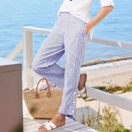 Damen Streifen-Langhose mit Knopfdetails und seitlichen Taschen WW