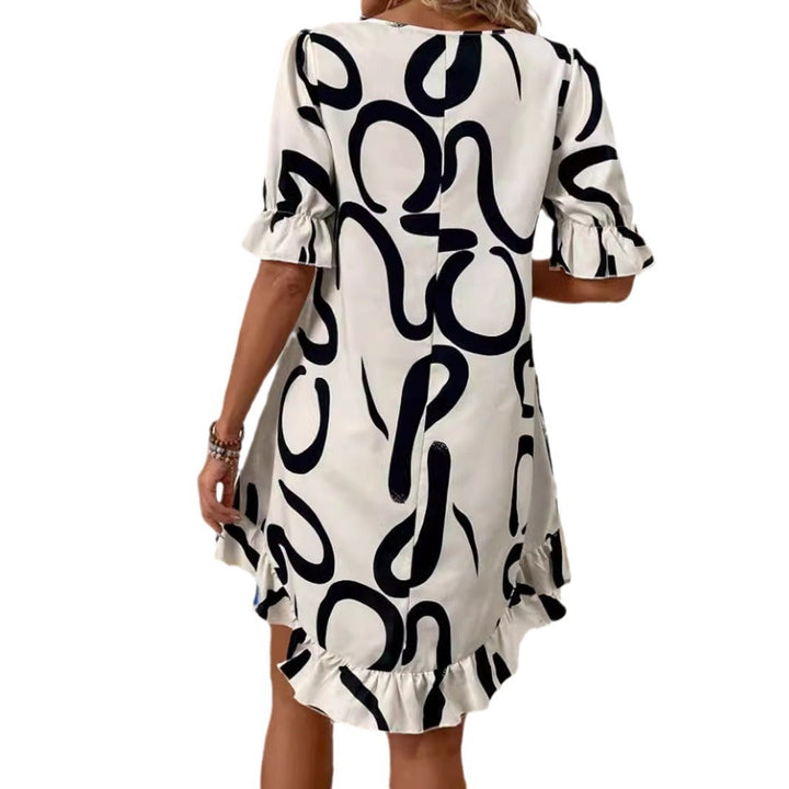 W&W Mode | Bedrucktes Rundhals Kurzarm Midi Kleid
