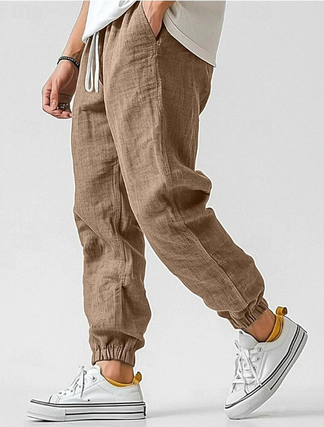 Herren Bequeme Leinenhose mit elastischem Bund und seitlichen Taschen W&W Mode