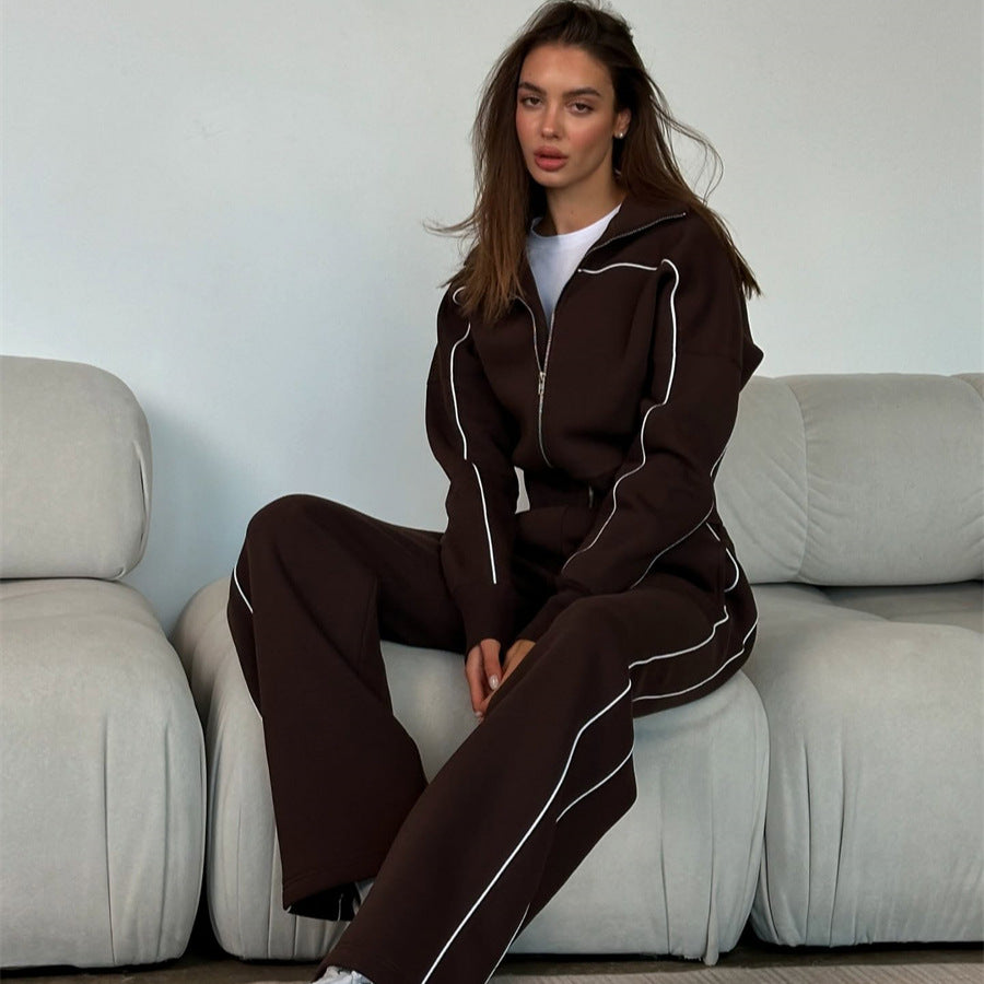 Damen sportliches Freizeitanzug-Set mit stylischem Schnitt und Kontrastnähten WW