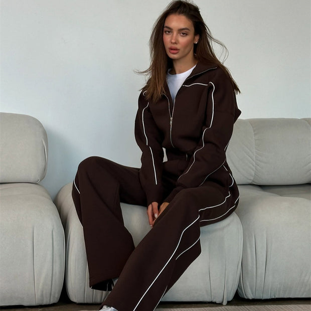 Damen sportliches Freizeitanzug-Set mit stylischem Schnitt und Kontrastnähten WW